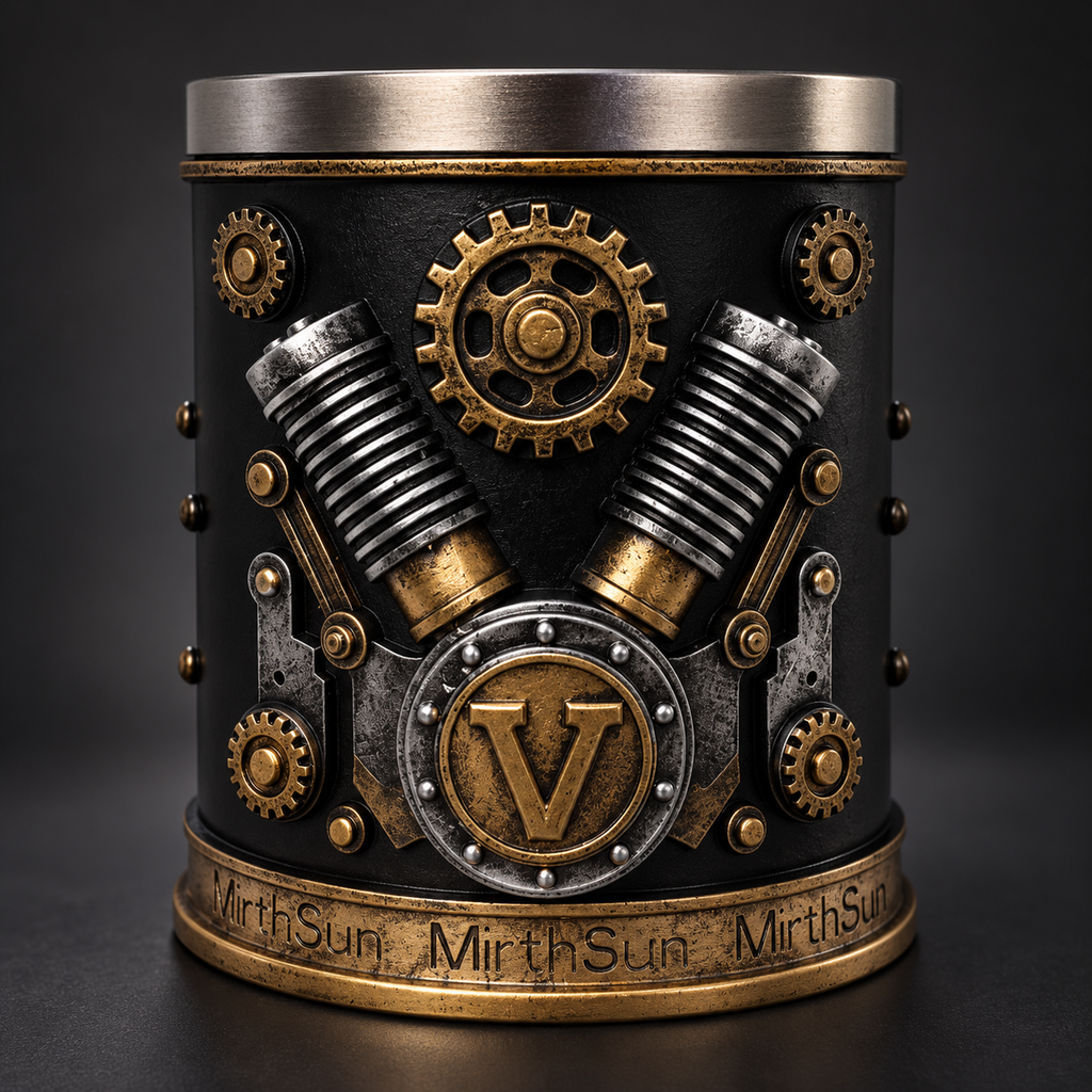 Close-up of steampunk V8 ornament mechanical details
