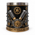 Steampunk V8 engine decorative resin ornament on white background